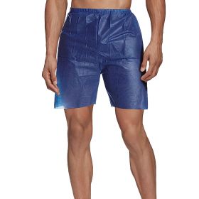 Disposable Exam Shorts in Bulk. Pack of 50 Adult SMS 35 GSM Shorts X-Large. Dark Blue Boxers with 1" Wide Elastic Waist. Non-sterile Breathable Unisex