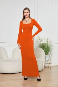 Two-in-one With Lining Double-layer Belly Contracting Hip Lifting Long Sleeve Narrow Dress (Option: Orange-XL)