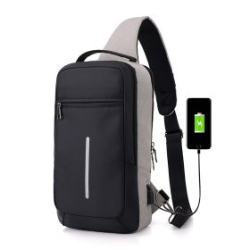 Anti-theft USB charging chest bag with you (Color: Light grey)