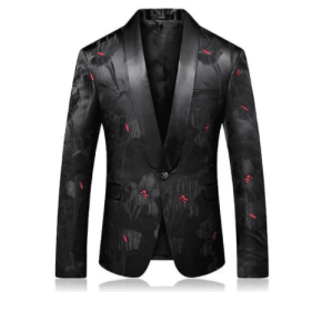 Mens Floral Tuxedo Jackets One Button Stylish Dinner Wedding Party Dress Jackets (size: L)