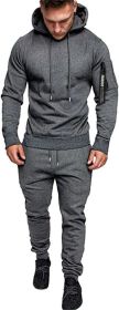 Men's Camouflage 2 Piece Sweatsuits Hoodie Jogging Athletic Tracksuit Sets (Color: GRAY-S)