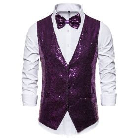 Men's Sequin Vest Shiny Suit Vest V-neck Party Dress (size: XL)