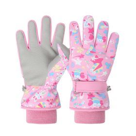 Winter Gloves For Kids Boys Girls Snow Windproof Mittens Outdoor Ski Gloves (Color: PINK)