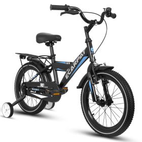 A16115 Kids Bike 16 inch for Boys & Girls with Training Wheels, Freestyle Kids' Bicycle with fender and carrier. (Color: as Pic)