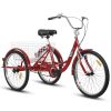 Adult Tricycles, 1 Speed Adult Trikes 24 inch 3 Wheel Bikes, Three-Wheeled Bicycles Cruise Trike with Shopping Basket for Seniors, Women, Men