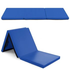 Portable Tri-Fold Gym Mat with Handles for Yoga (Color: Dark Blue)