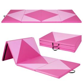 4-Panel PU Leather Folding Exercise Gym Mat with Hook and Loop Fasteners (Color: PINK)