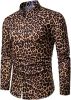 Men's Fashion Leopard Shirts Slim Fit Stand Collar Single Breasted Shirts Casual Long